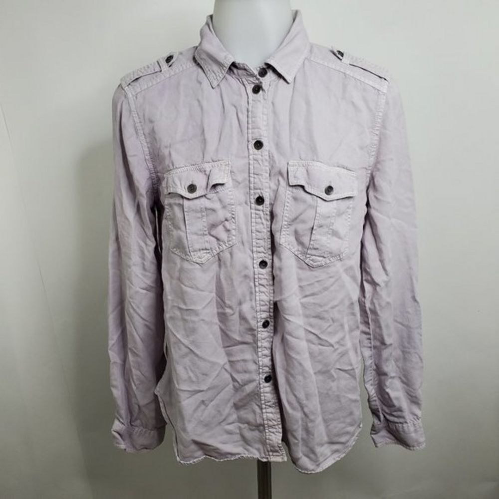 American Eagle Boyfriend Fit Top XS Purple Pastel Button Up Long Sleeve Light